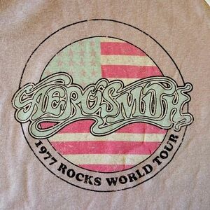 Aerosmith Cropped Fitted Tan Raglan Graphic Band Tee